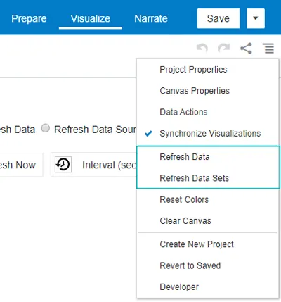 Options to refresh data manually.