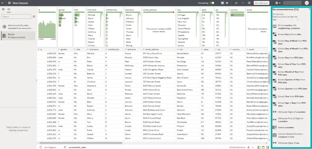 New dataset interface. recommendations are highlighted