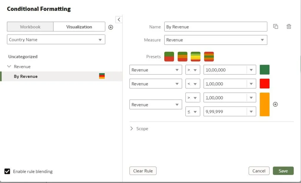 choose the formatting style or options