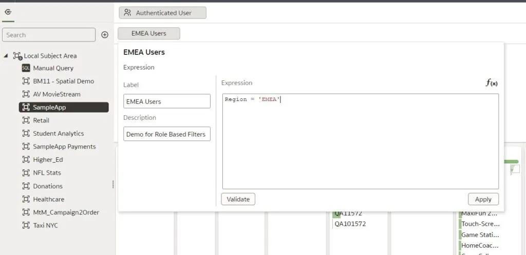 interface to add a filter: Region = EMEA