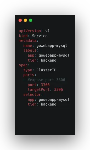 Code example of a ClusterIP service