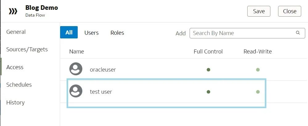 interface to adjust the access rights of users.
