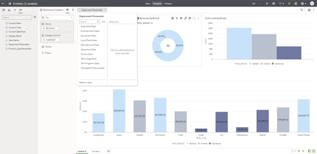 add the parameter as a filter control on the dashboard, from which we will receive a list of Department values