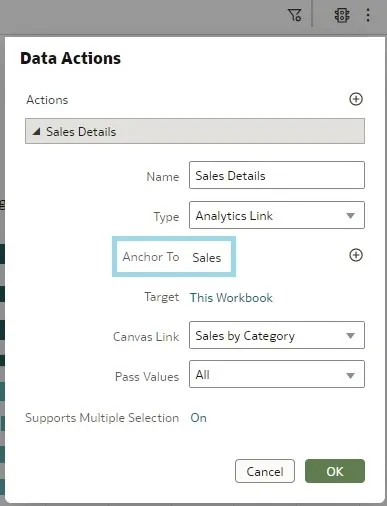 anchor the data action to the column that is used for the Tile