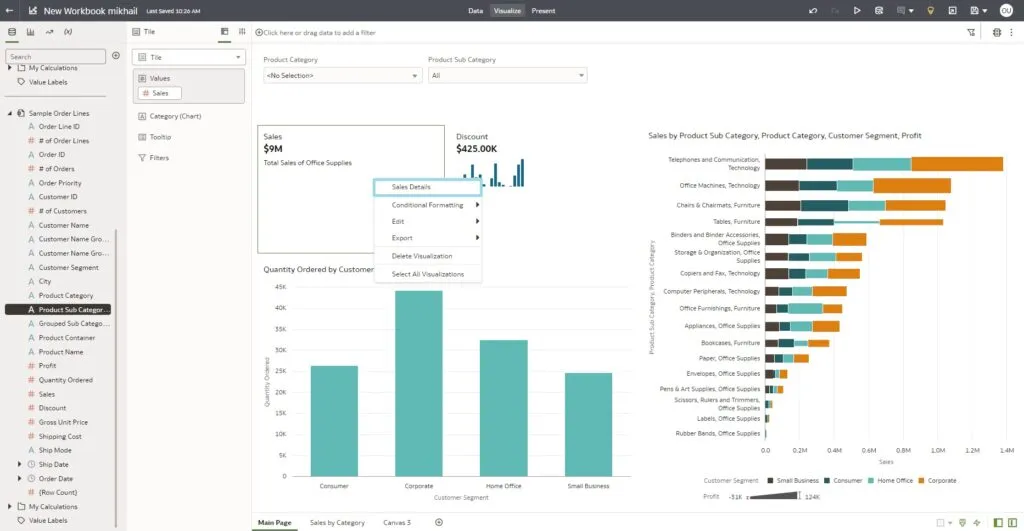 access the Data Action by right-clicking on the Sales Tile