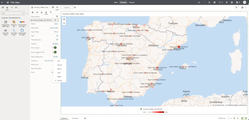 go to the map visualisation properties and select one of the Data Label Position options