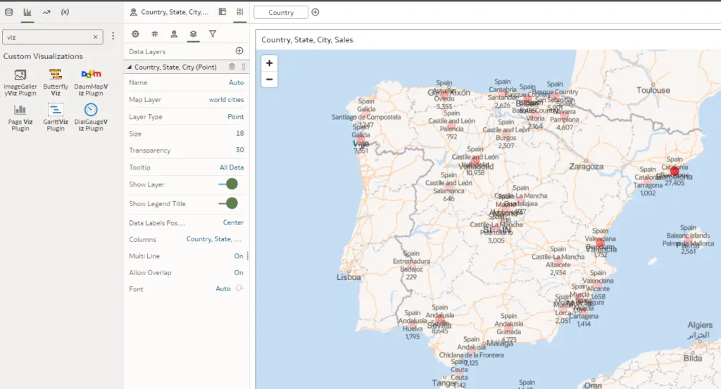 map of the Iberian Peninsula. Allow Overlap is set to On.