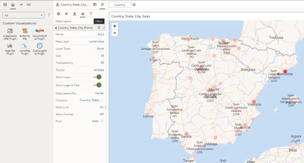 map of the Iberian Peninsula. Allow Overlap is set to On.