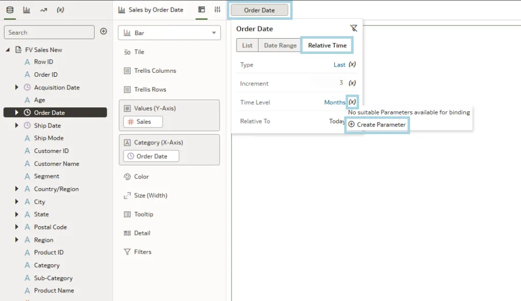 Create Parameter in Relative Time menu