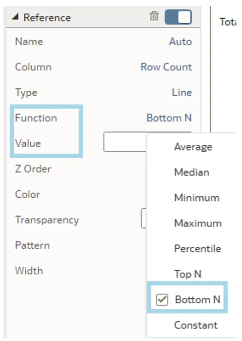 List of functions to choose from under Reference option