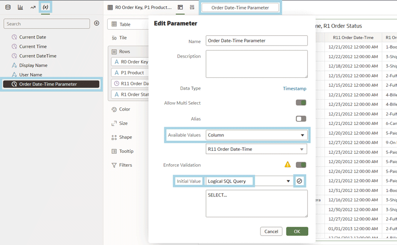 Setting Order Date-Time Parameter