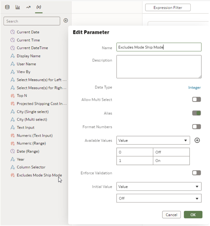 Edit parameter to exclude mode ship mode