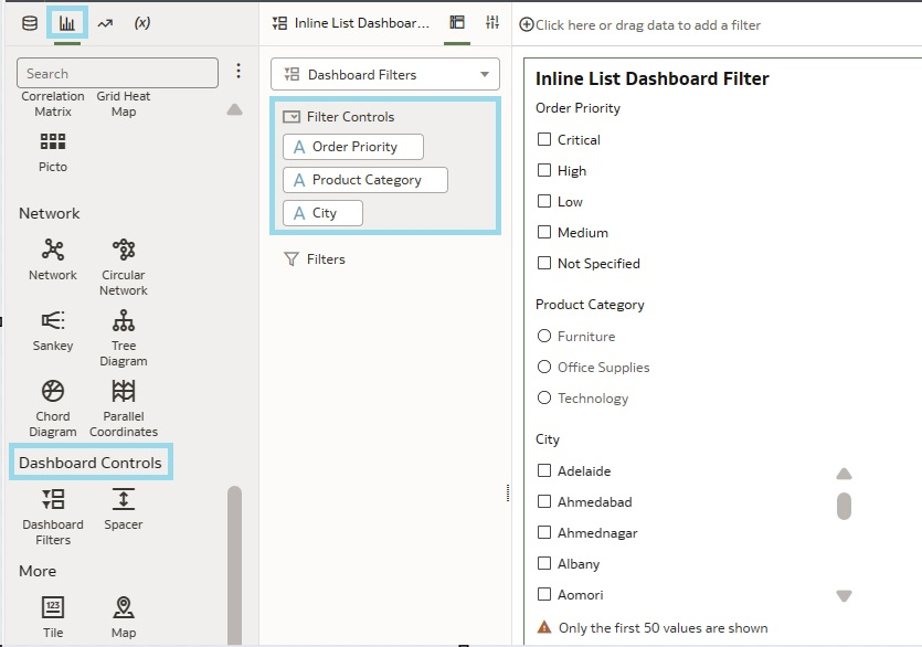 Dashboard filter control section