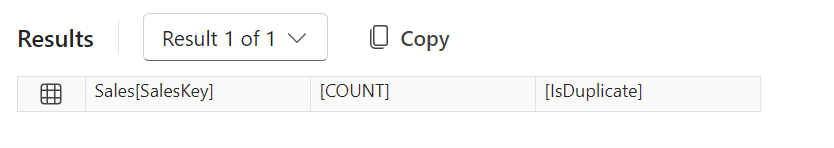 Result of query to check for duplicates