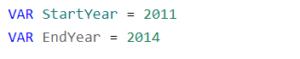 Define variables StartYear and EndYear