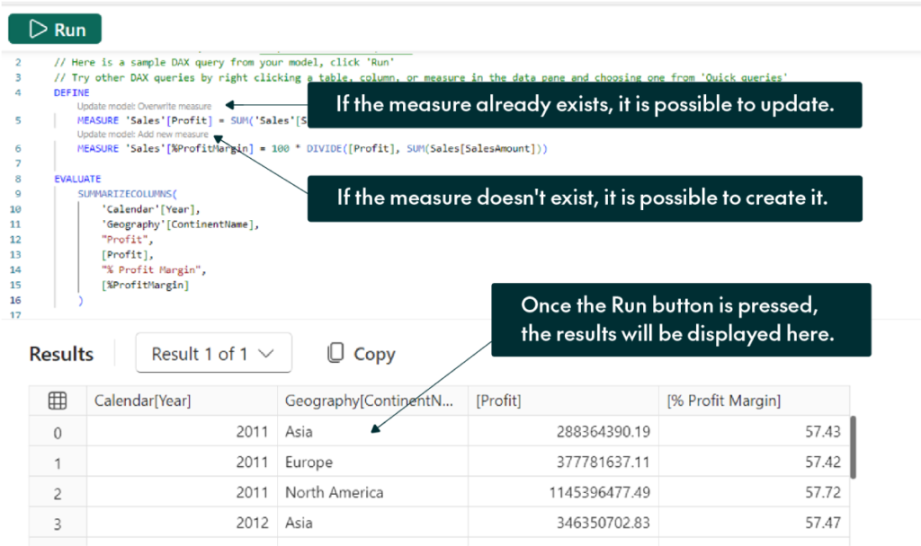 Example of DAX Query View