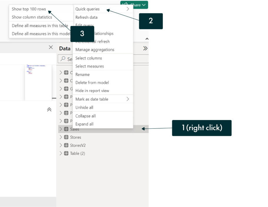Steps to select Quick Queries in PowerBI