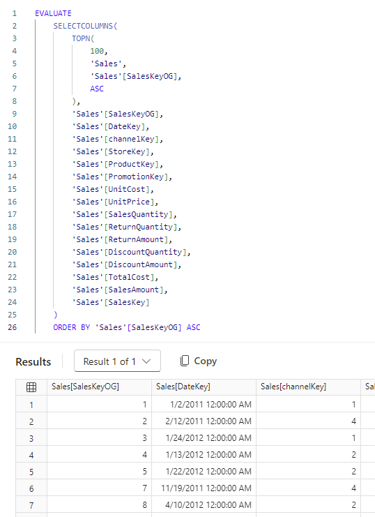 Example of Quick Query to select top 100 rows