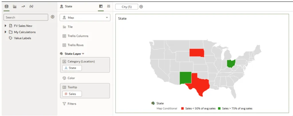 Example of a map visualisation in OAC
