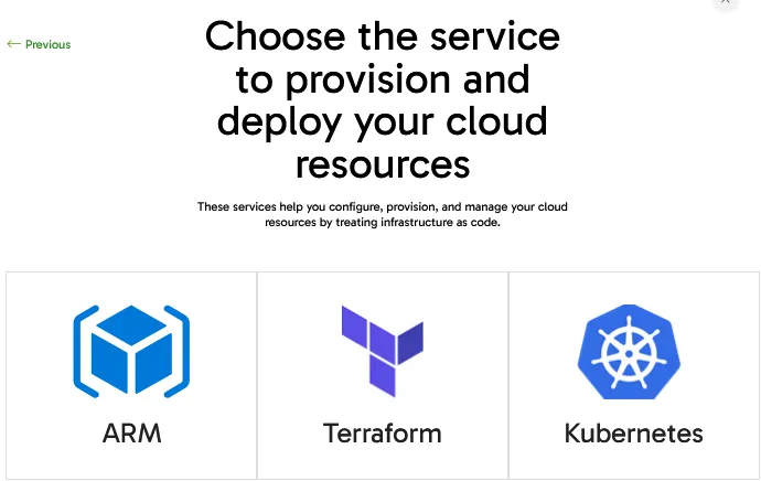 interface to choose the service to provision and deploy your cloud resources