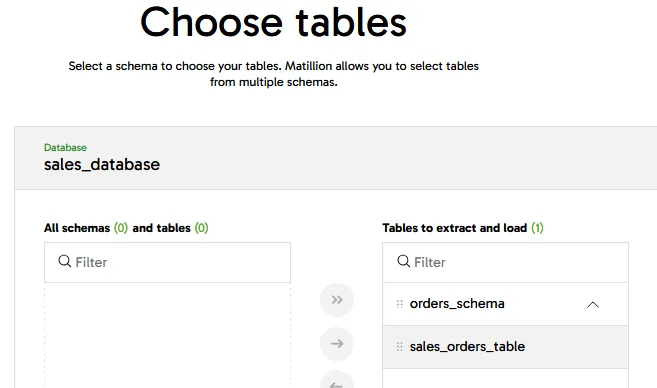 interface to choose tables