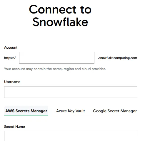 interace to configure connection to snowflake
