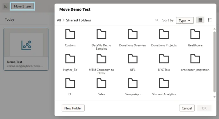 Move elements using the Move item button