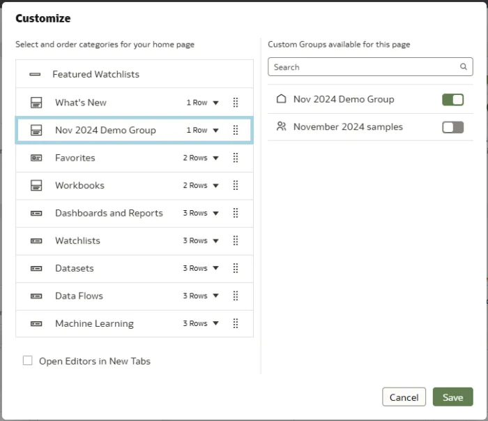 Moving the group on the Home page