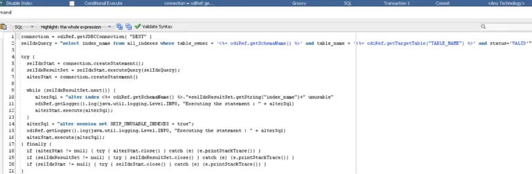 Definition of the PL/SQL command to be executed and Configuration of other execution-related options for the tasks - image 1