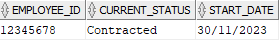 table with employee ID and status Contracted