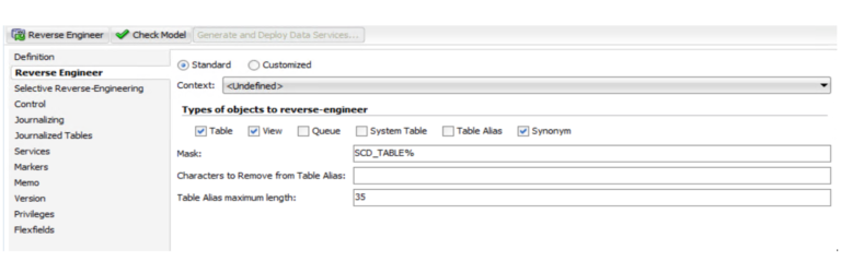 Reverse Engineer the table in Oracle Data Integrator