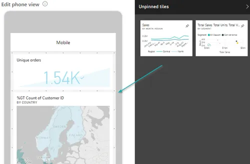 Pin or unpin tiles to dashboard in PBI Service.