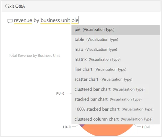 Autocomplete option for visualization types.