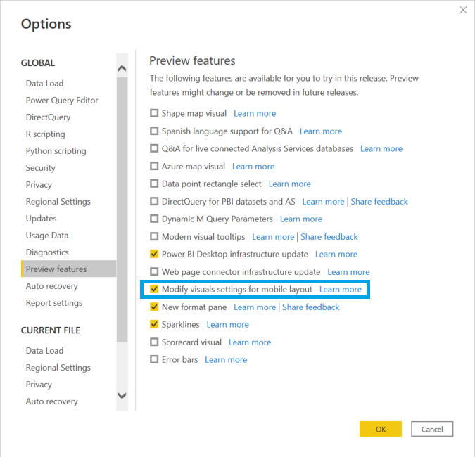 Drop out menu with options