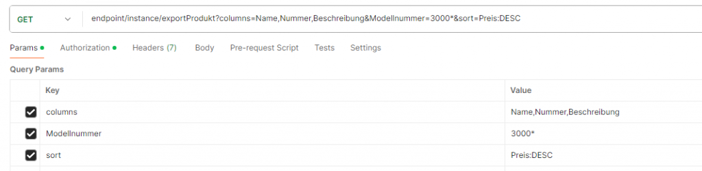 Abbildung 2: Beispiel eines REST-API-Aufrufs auf eine durch Export Operations befüllte Instance-Entität.